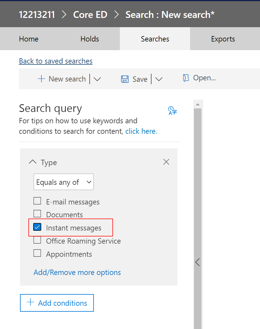 eDiscovery Type is IM