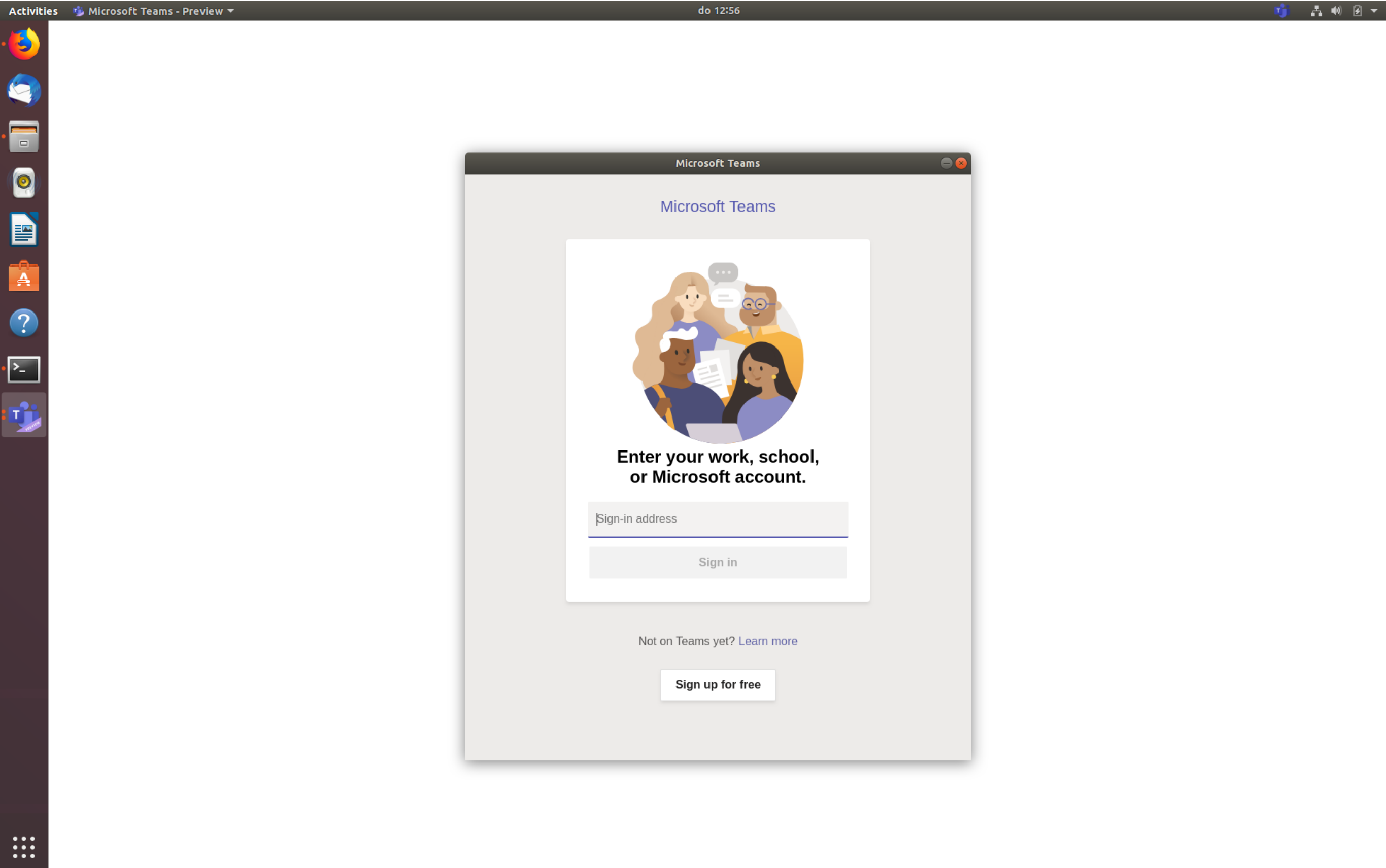 Teams Linux logon screen