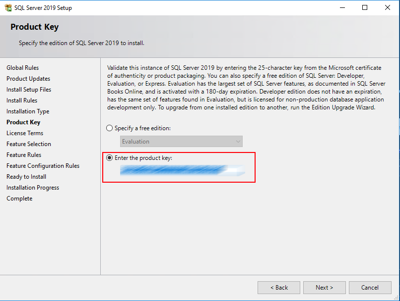 License key SQL Server Setup