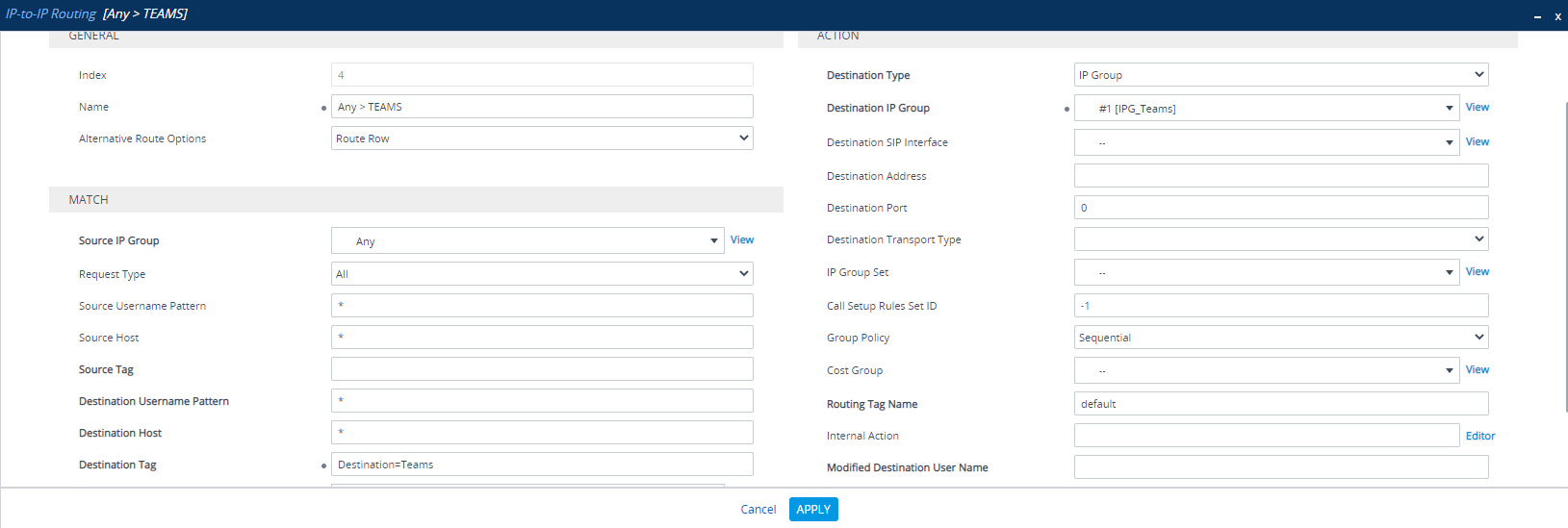 IP to IP Routing rule