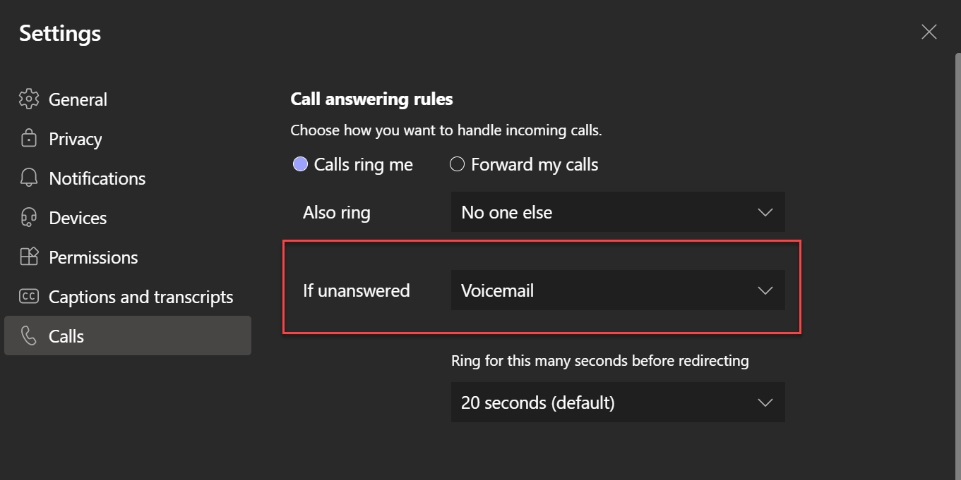 Teams client settings unanswered