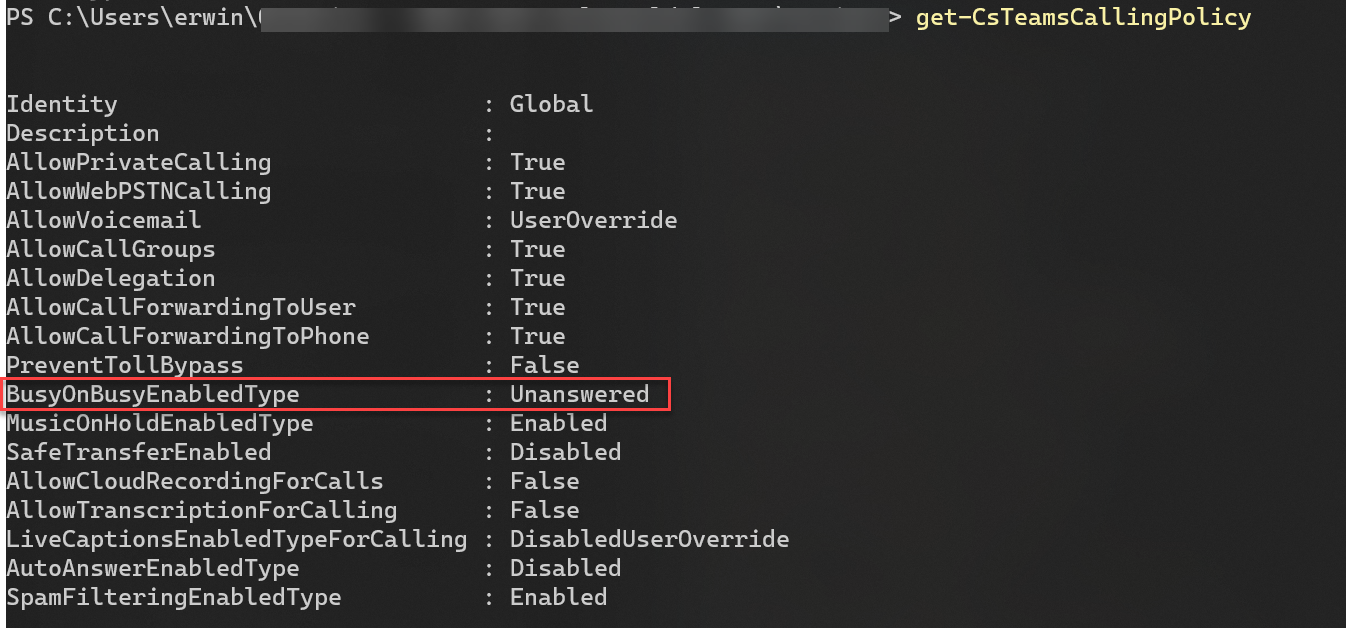 Teams Calling policy setting
