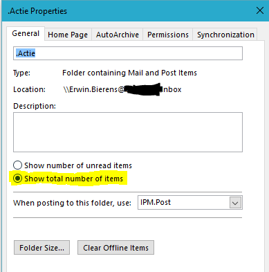 outlook folder settings